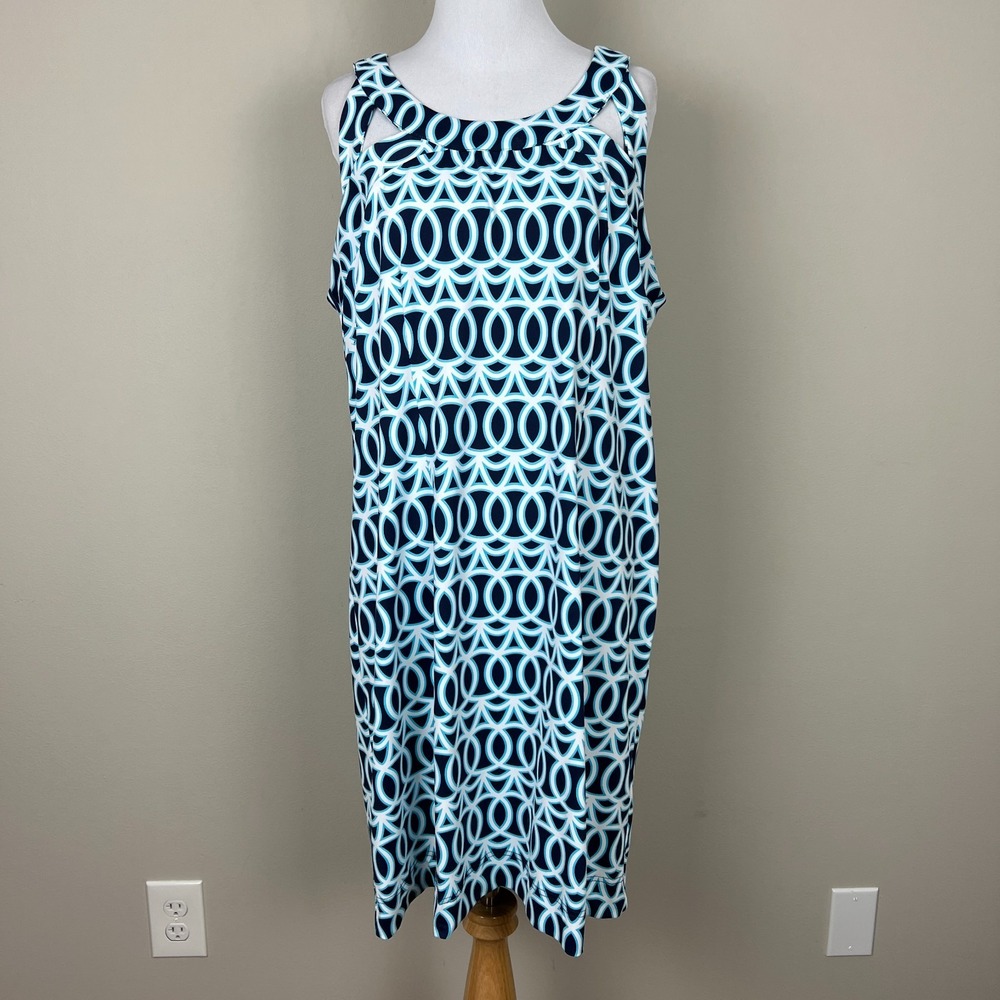 LULU B Dress Womens XL Blue Geometric Sleeveless UPF 50 Strappy Travel Resort